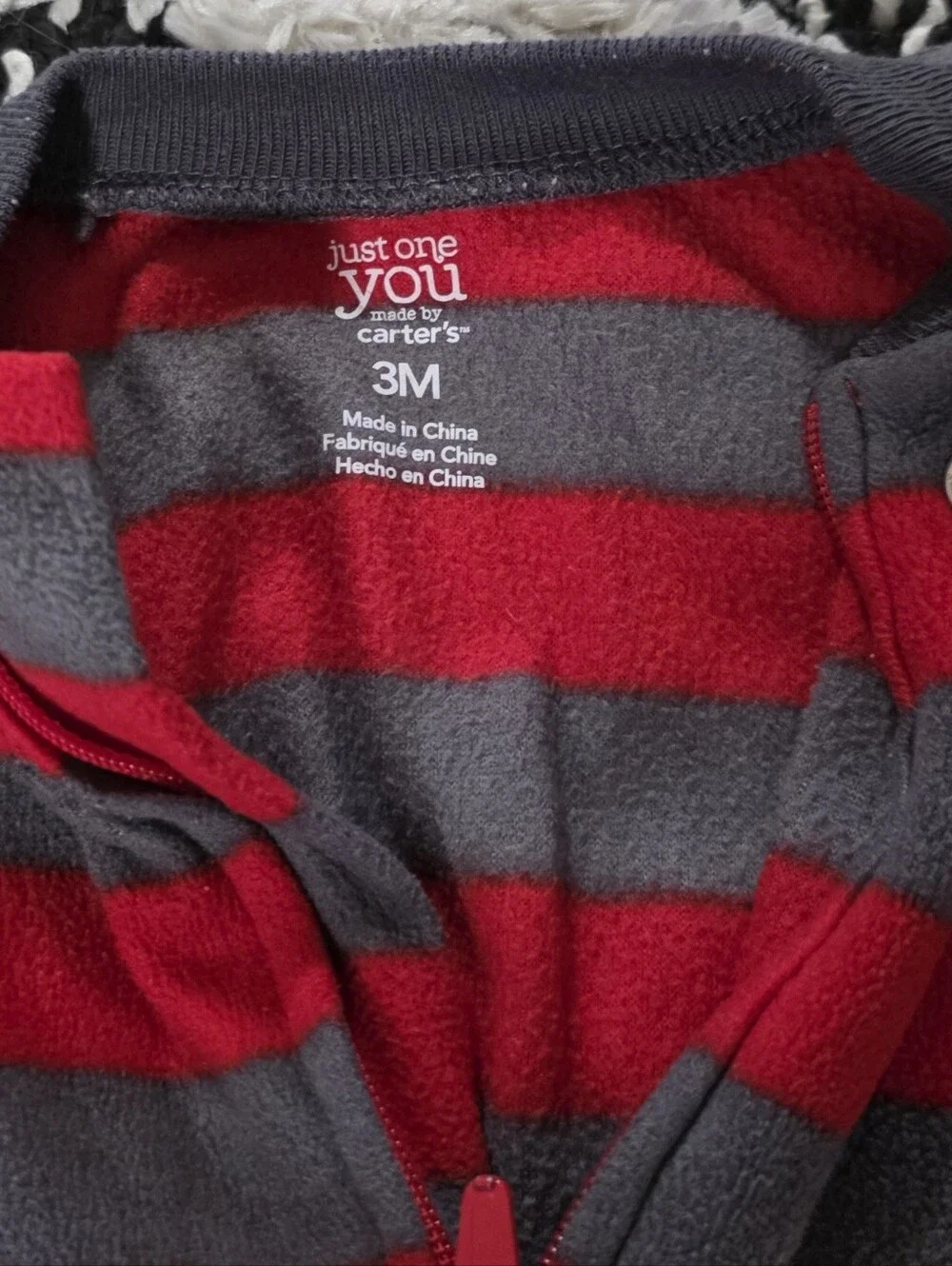Carter's Baby Boy Red & Gray Fleece Striped Sleeper with Dog Embroidery 3 Mos